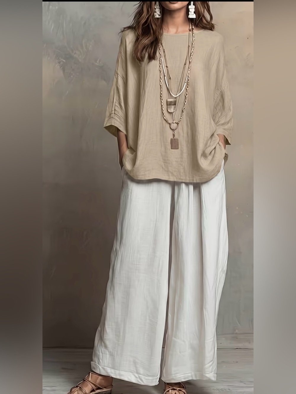 Relaxed Wide-Leg White Linen Pants